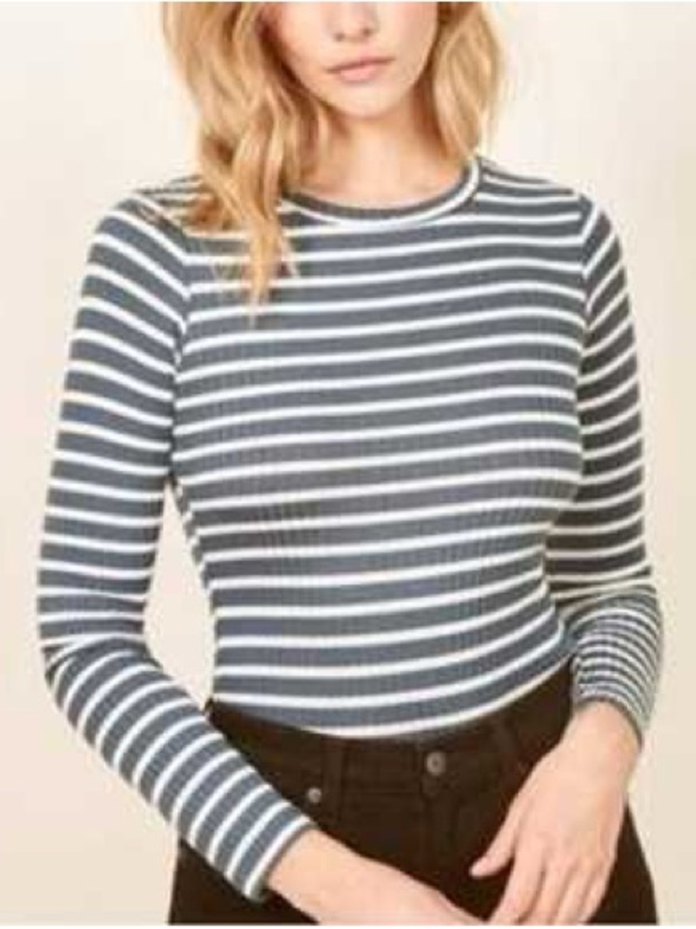 Reformation Long-Sleeve Crewneck Ribbed Top